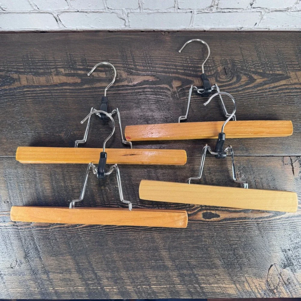 Unbranded Wooden Pant Hangers OS Brown Good 4pc Set Clamp Style Felt Lined